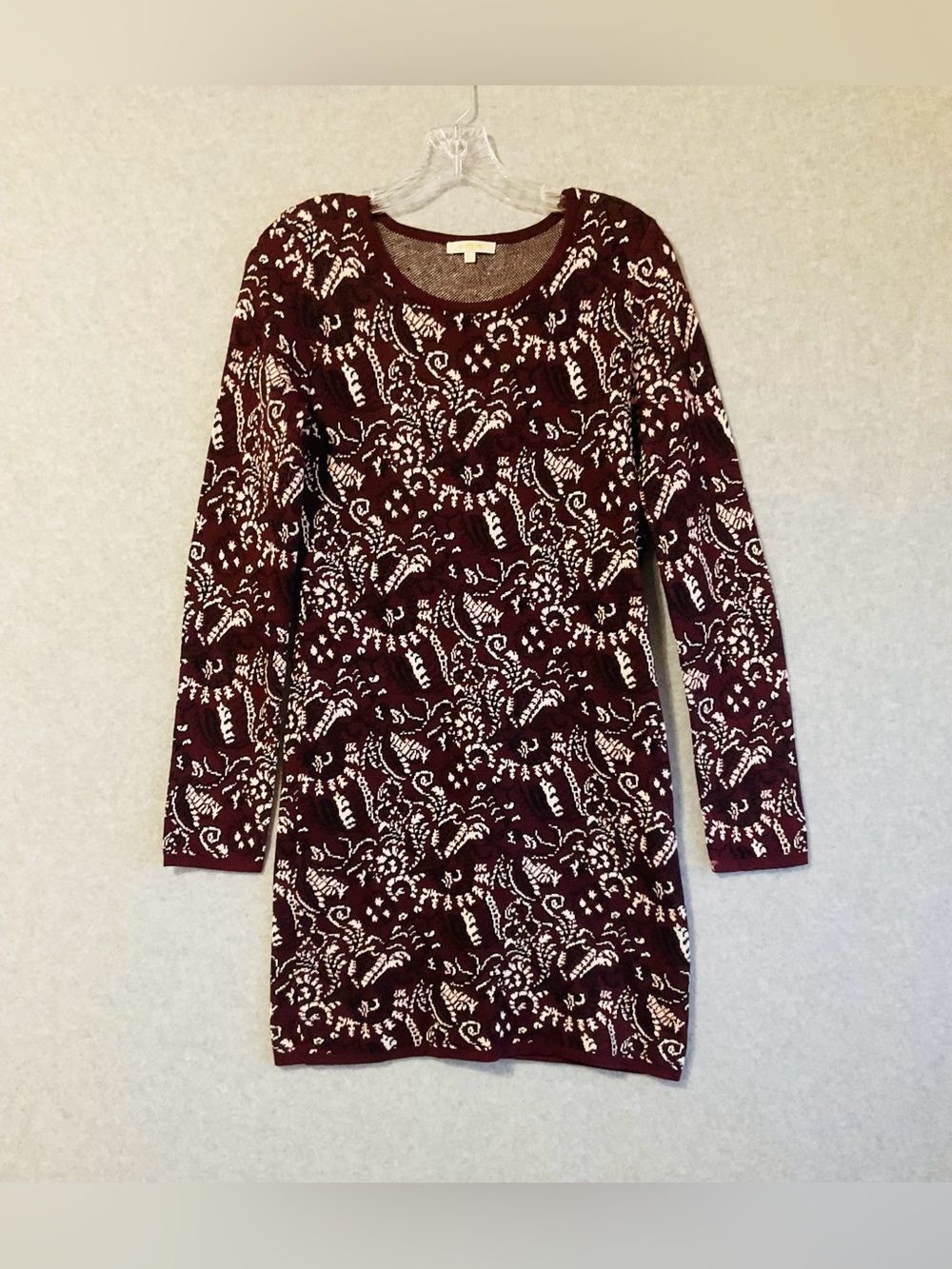 Matty M Burgundy and White Long Sleeve Knit Dress Sz S